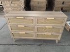Rattan 6 Drawers Chest Of Dressers For Bedroom,  Modern 6 Drawer Dresser,  Wide Chest Of Drawers With Wood Handles,  Rattan Dresser Storage Cabinet For Living Room,  Bedroom,  Hallway - Grand Goldman Shop