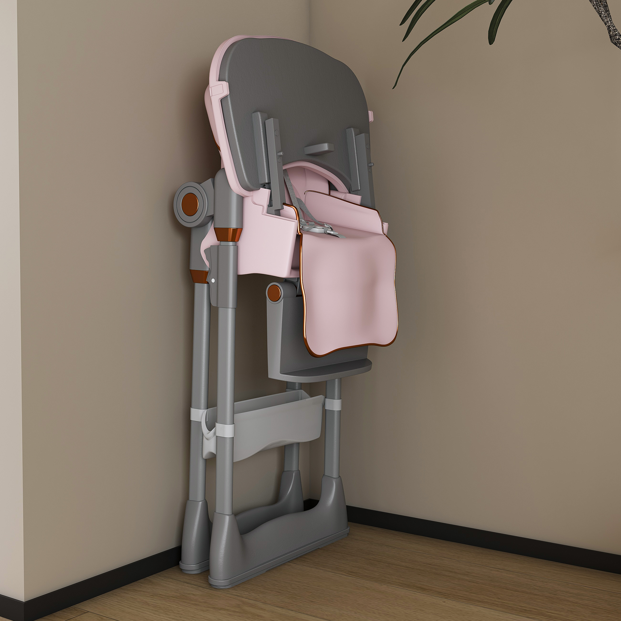 Adjustable Baby High Chair 0-6 Years – Portable Infant Feeding Seat with Safety Belt, Silent Lockable Wheels, Pink - Grand Goldman Shop