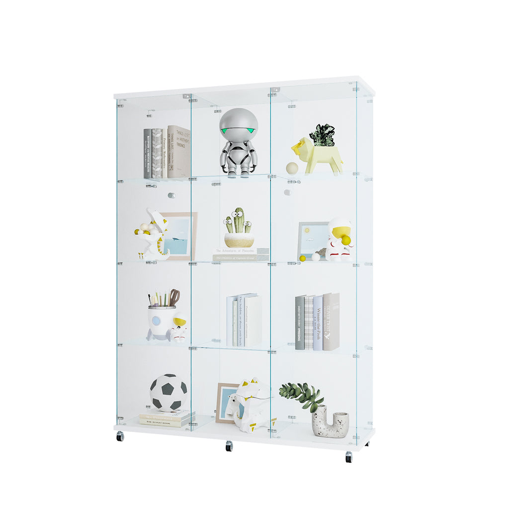 Glass Display Cabinet with 4 Shelves Extra Large, Curio Cabinets for Living Room, Bedroom, Office, Black Floor Standing Glass