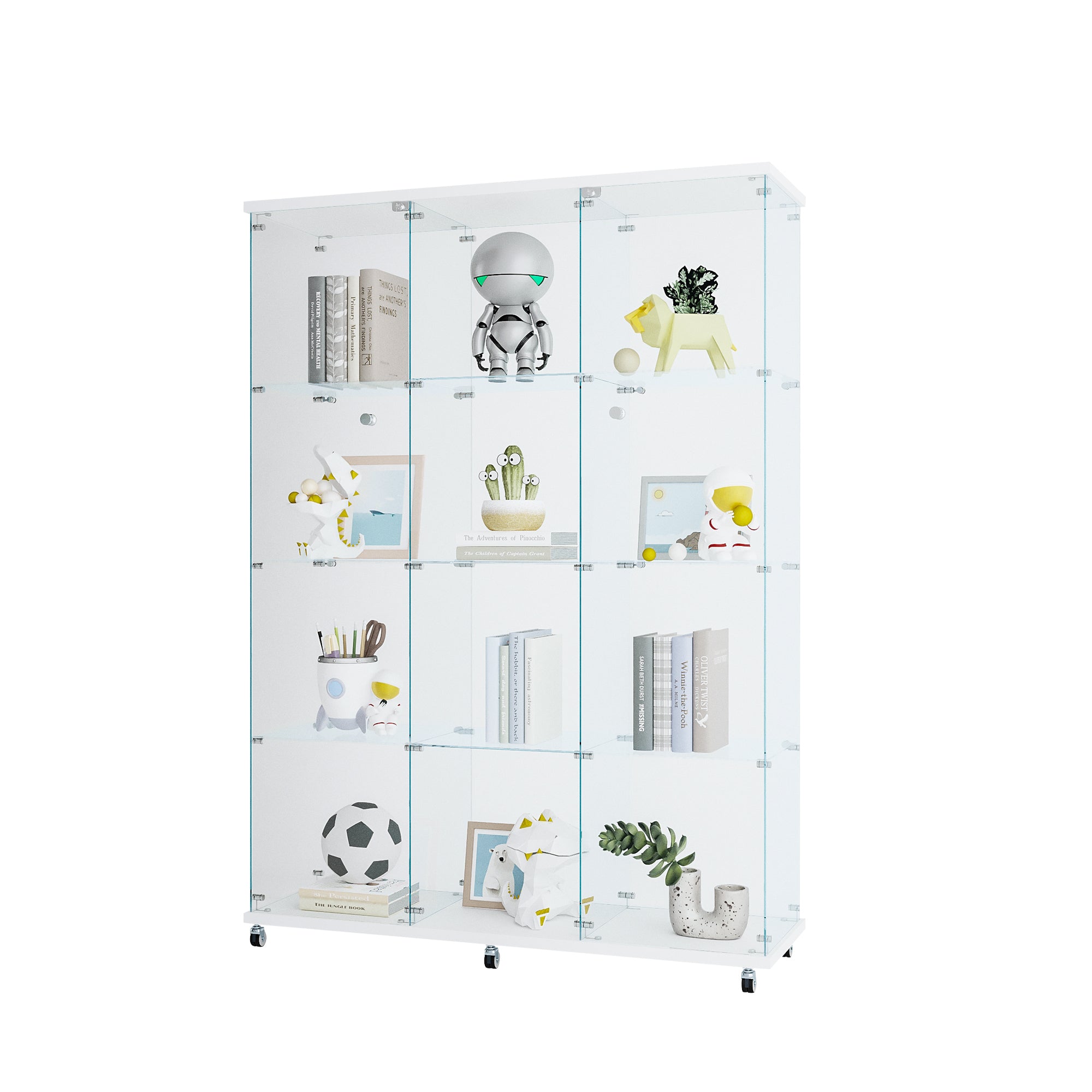 Glass Display Cabinet with 4 Shelves Extra Large, Curio Cabinets for Living Room, Bedroom, Office, Black Floor Standing Glass