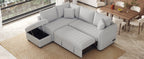 Modern L-shaped Sectional Pull Out Sofa Bed with USB Ports & Storage Ottoman, Gray Jacquard Fabric, 82.6' - Grand Goldman Shop
