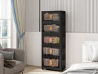 Folding Storage Cabinet 5-Tier 24-Inch Wide Black Plastic with Magnetic Doors and Wheels - Grand Goldman Shop