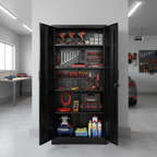 Ironclad 71' Black Metal Storage Cabinet with Locking Doors and 4 Adjustable Shelves, Heavy-Duty Steel Cabinet for Garage, La