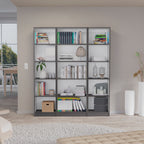 Bartow 3 Piece Home Bookcase set, 60' Wide with 15 Shelves ,  Living Room Set Set Matt Gray - White | Premium Home Decor - Gr