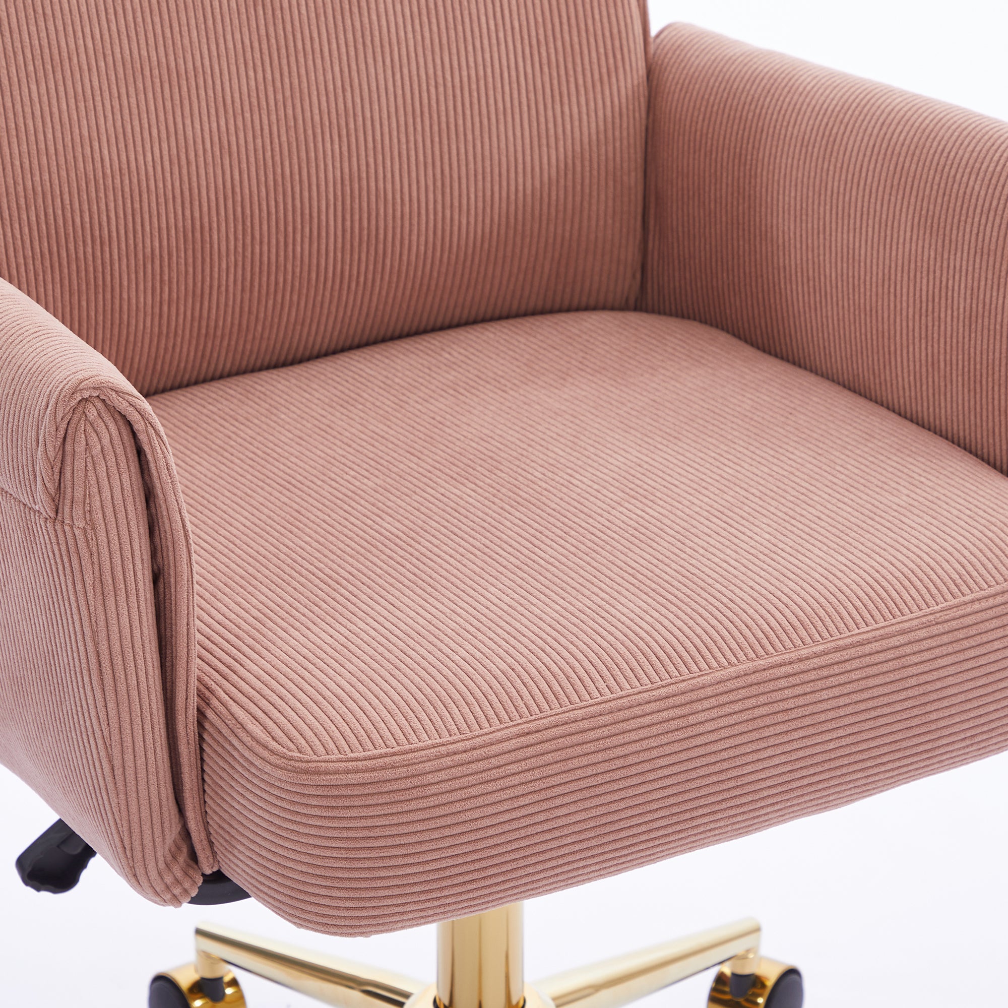 Ergonomic Mid-Back Office Chair with Striped Fabric, Light Pink Corduroy, Gold Base, 25.20L x 24.02W x 39.00H inches | Premiu