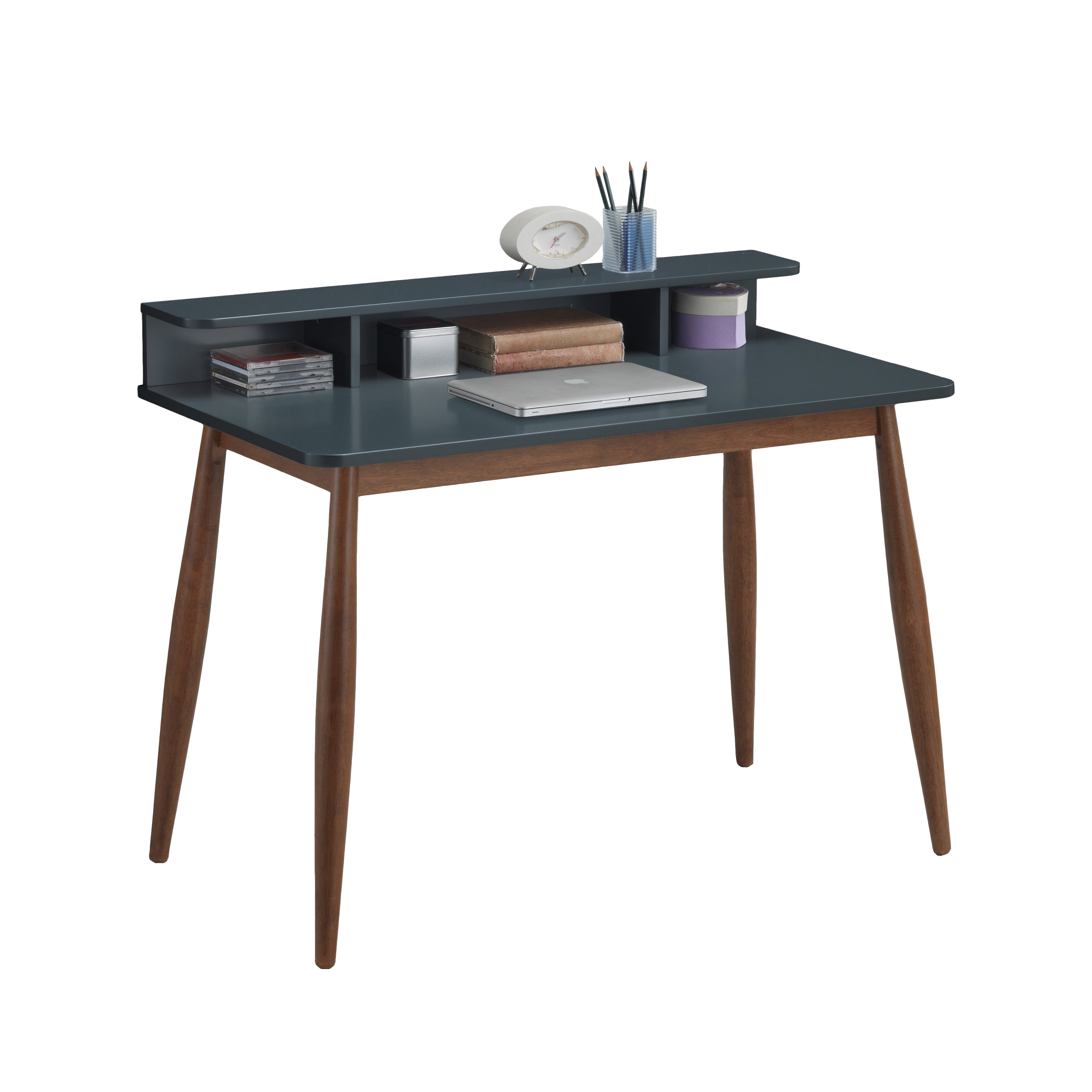 Roskilde Mid-Century Modern Wood Writing Desk with Hutch, Grey | Premium Home Decor - Grand Goldman
