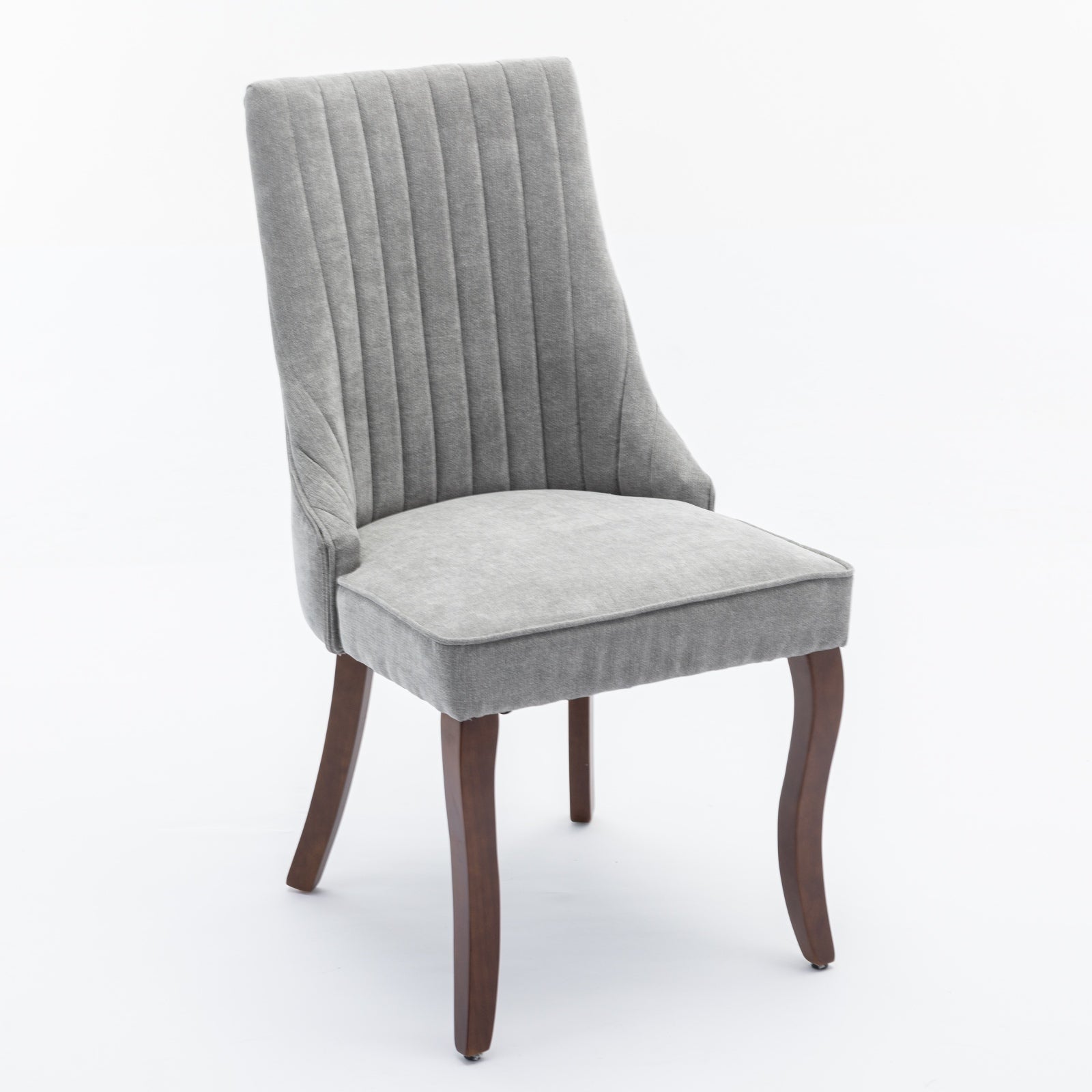 Rayon Cloth Flocking Linen Dining Chairs Channel Kitchen Dinner Chair Comfy Fabric Upholstered Accent Chair for Dining Room with Curved Solid Wood Legs,Set of 2 (Gray), SW1847GY - Grand Goldman Shop