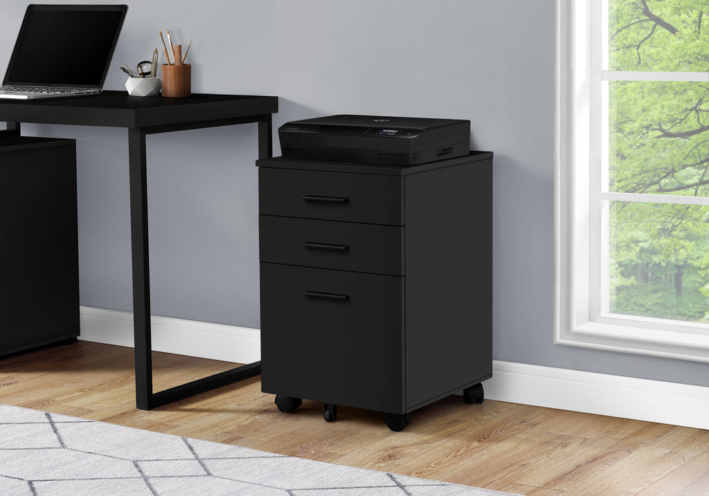 File Cabinet, Rolling Mobile, Storage Drawers, Printer Stand, Office, Work, Black Laminate, Contemporary, Modern | Premium Ho