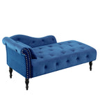 Aijia 60.6' Velvet Chaise Lounge Buttons Tufted Nailhead Trimmed Solid Wood Legs with 1 Pillow,Blue  (Left Arm Design as Shown in the Picture) - Grand Goldman Shop