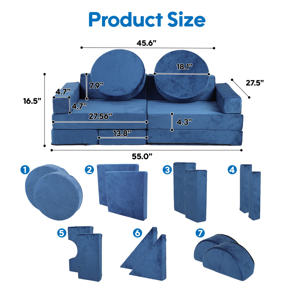 14pcs Kids Sofa Modular Play Couch,Child Sectional Sofa to Boost Creativity,Boys and Girls DIY Creativing Playroom Couch Furn