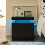 Nightstand LED Bedside Table Cabinet Lights Modern End Side with 2 Drawers for Bedroom (Black) - Grand Goldman Shop