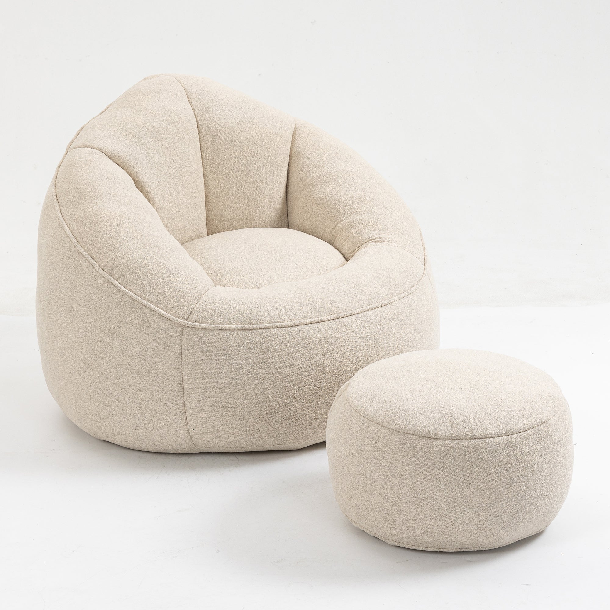 Bedding Bean Bag Sofa Chair with High-Pressure Foam and Footrest, Beige Microfiber - Grand Goldman Shop