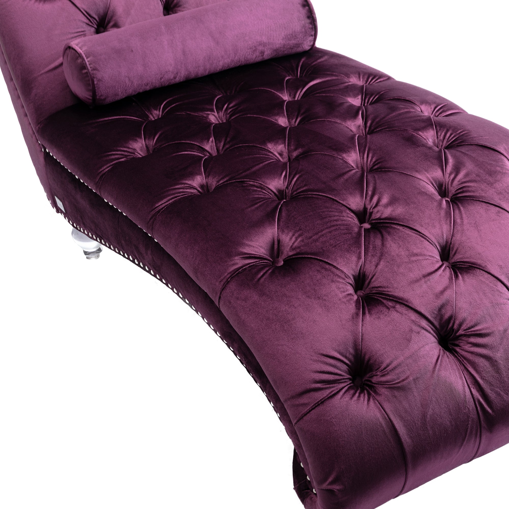 Velvet Chaise Lounge Indoor, Button-Tufted Upholstered Chaise Lounge Chair with Pillow for Bedroom Living Room Office, Purple Velvet - Grand Goldman Shop