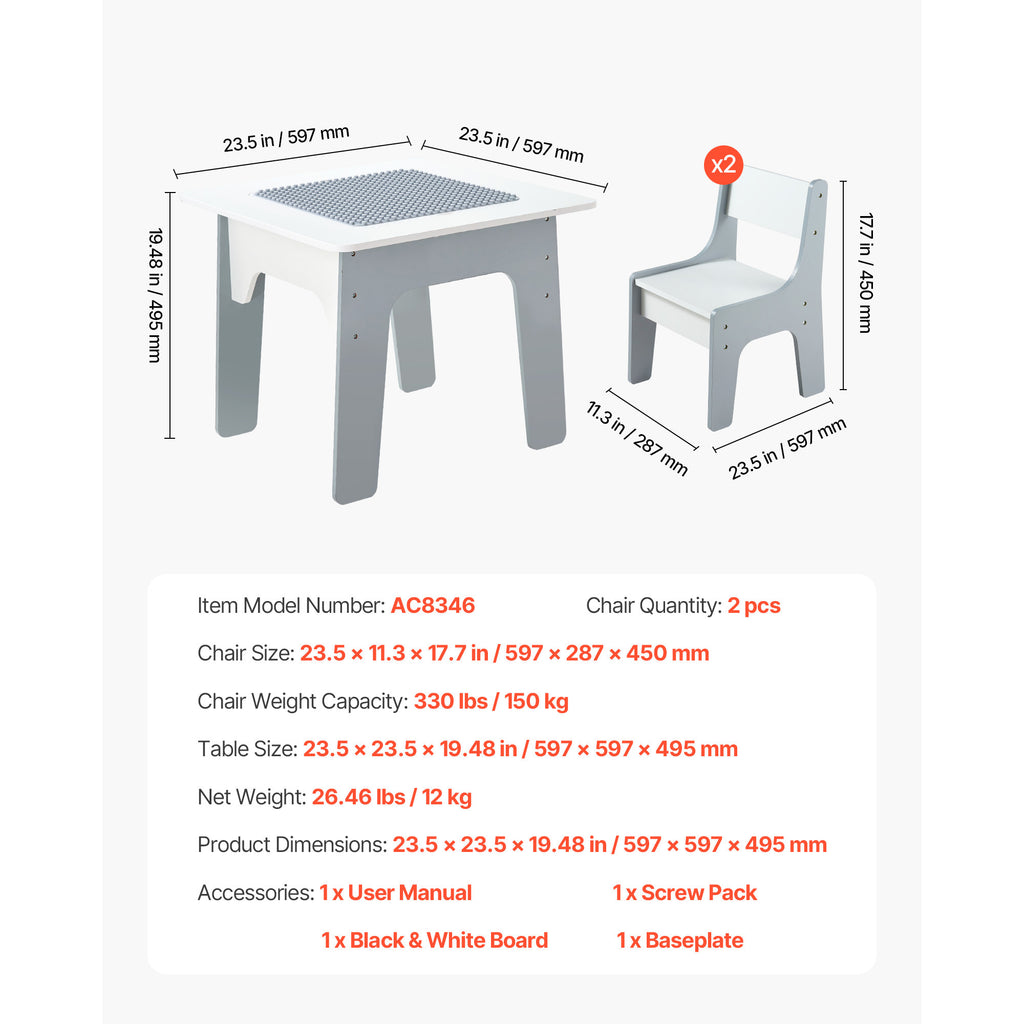 4 in 1 Kid Activity Table and 2 Chairs Set, Graffiti & Building Blocks Double-Sided Tabletop, Toddler Play Table with Storage