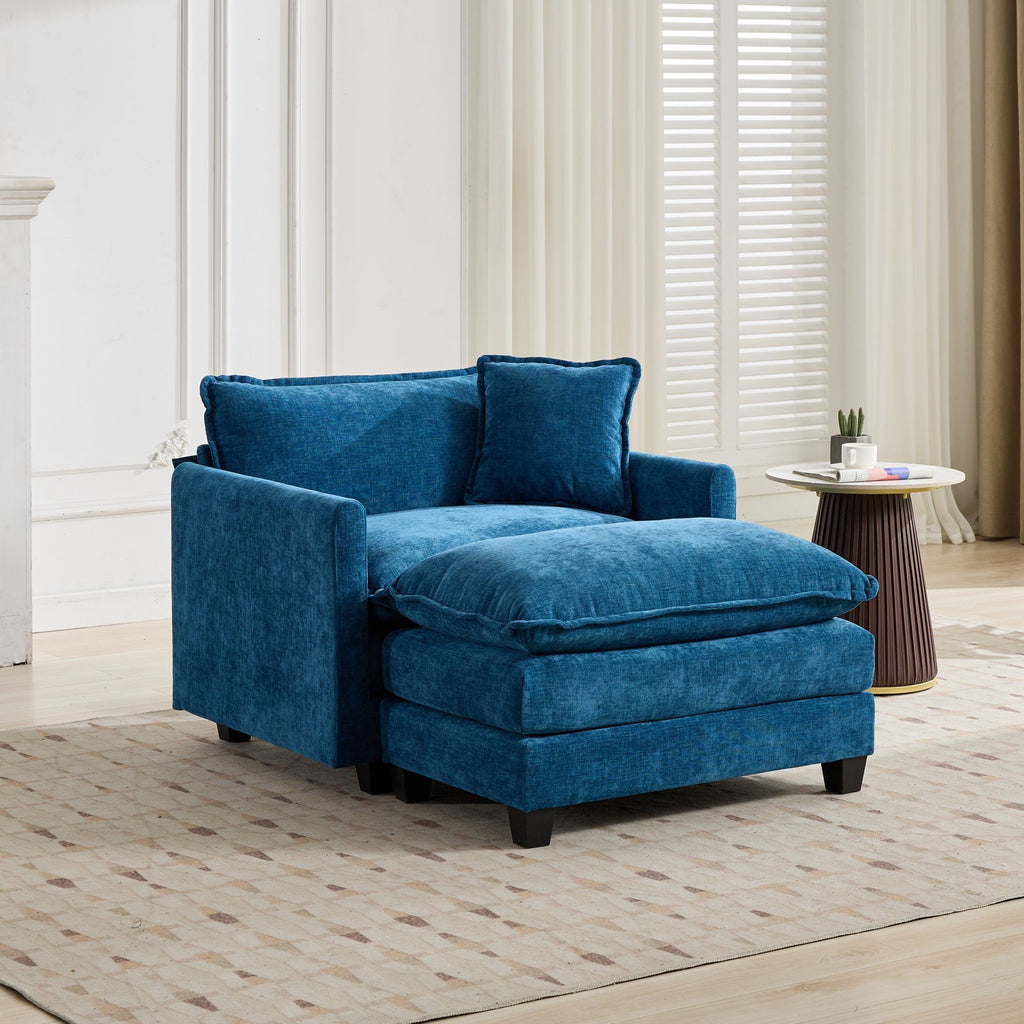 Cloud Sofa Ottoman only, Modern Sectional Couch, for Living Room Bedroom and Apartment, Comfy Double Layer Upholstered Seat Cushion, Breathable Chenille Fabric, Blue - Grand Goldman Shop