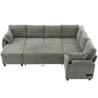 Versatile Light Grey Chenille Sectional Sofa Bed with Storage, Cup Holders & Charging Ports, 109.9' - Grand Goldman Shop