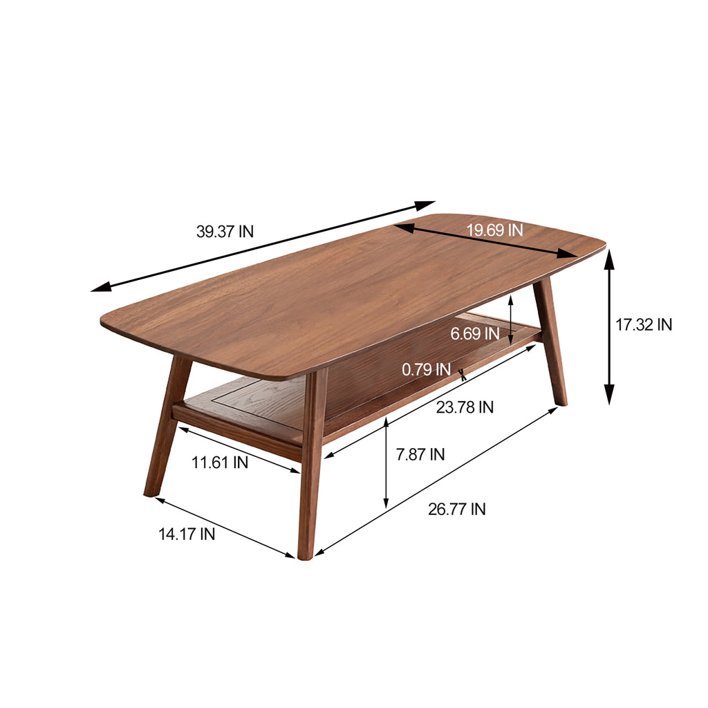 Center table Low Table 100% solid Oak Wood Top plate Desk Coffee table Width 100 x Depth 50 x Height 44 cm Study desk Work from home Easy to assemble Walnut Color Wood With Storage Shelf - Grand Goldman Shop