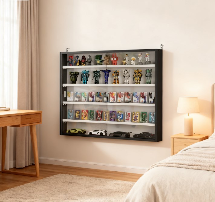 Black Wall-Mounted Display Case with Large Capacity,Clear Door for a Stunning Collectible Showcase - Grand Goldman Shop