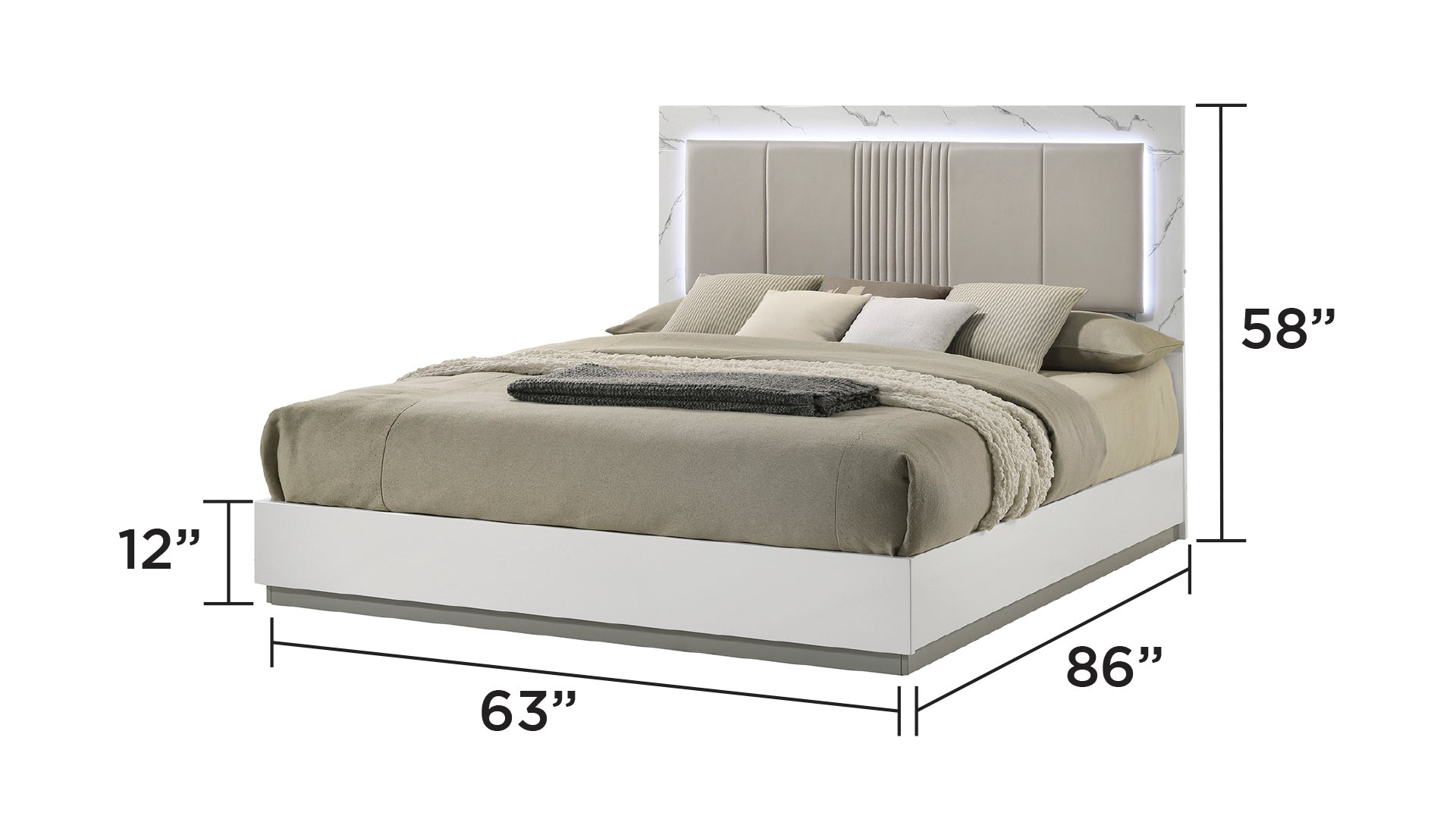 Mist Queen 4-Piece Set – Two-Tone High-Gloss Marble & Lacquer Finish with LED Lighting White - Grand Goldman Shop
