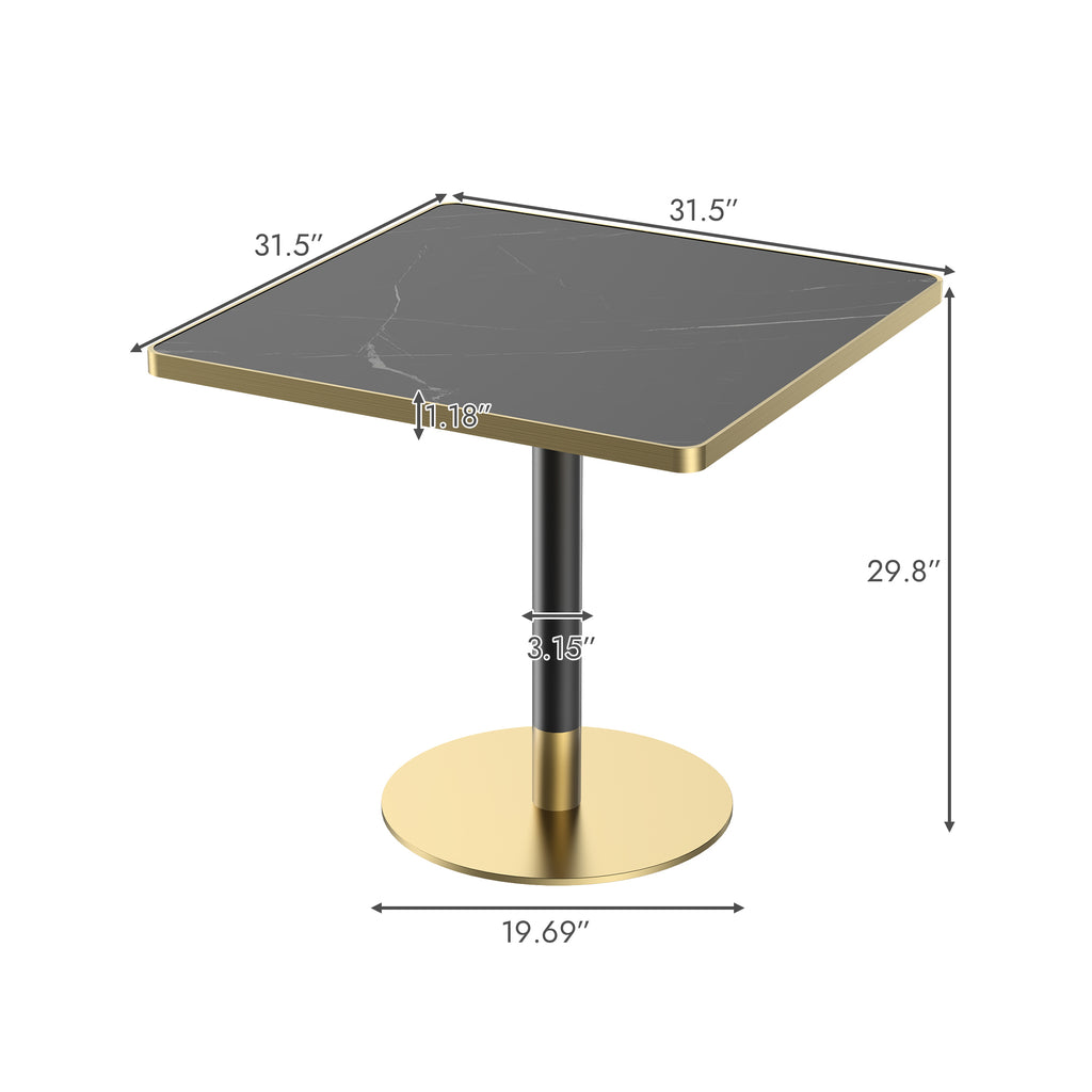 31.5' Square Modern Tulip Dining Table, Sintered Stone Tabletop with Luxury Faux Marble Print, Stainless Steel Bracket Base, Scratch & Wear Resistant, Waterproof Surface, Ideal for Indoor & Outdoor Us - Grand Goldman Shop