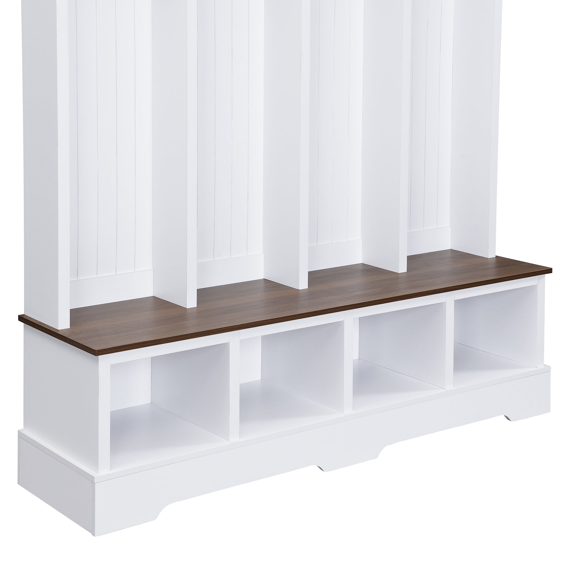 Farmhouse Hall Tree with 8 Hooks, Practical Entryway Bench with Open Compartments, 76.7'H Modern 3-in-1 Wooden Style Coat and Shoe Rack for Mudroom, Living Room, White (OLD SKU: N721P292601K) - Grand Goldman Shop