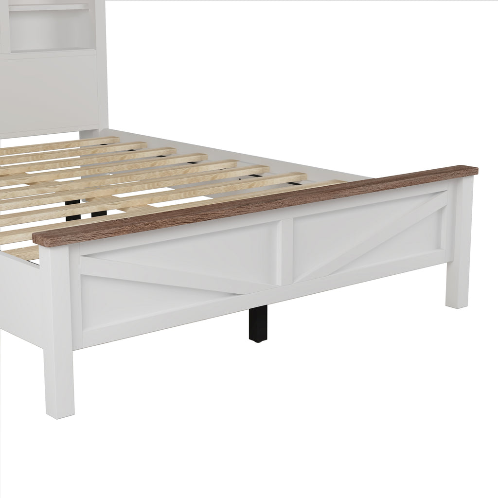 3-Pieces Bedroom Sets Full Size Farmhouse Platform Bed with Double Sliding Door Storage Headboard and Charging Station, Storage Nightstand and Dresser, White+Brown(Old SKU HL000091AAK) - Grand Goldman Shop