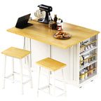 48 inch Kitchen Island with Drop Leaf,Power Outlet,Internal Storage Rack,Rolling Kitchen Storage Cart on 5 Wheels with 5 Open Side Racks for Kitchen,White (Old SKU N707P257057W)(Not Include Stools) - Grand Goldman Shop
