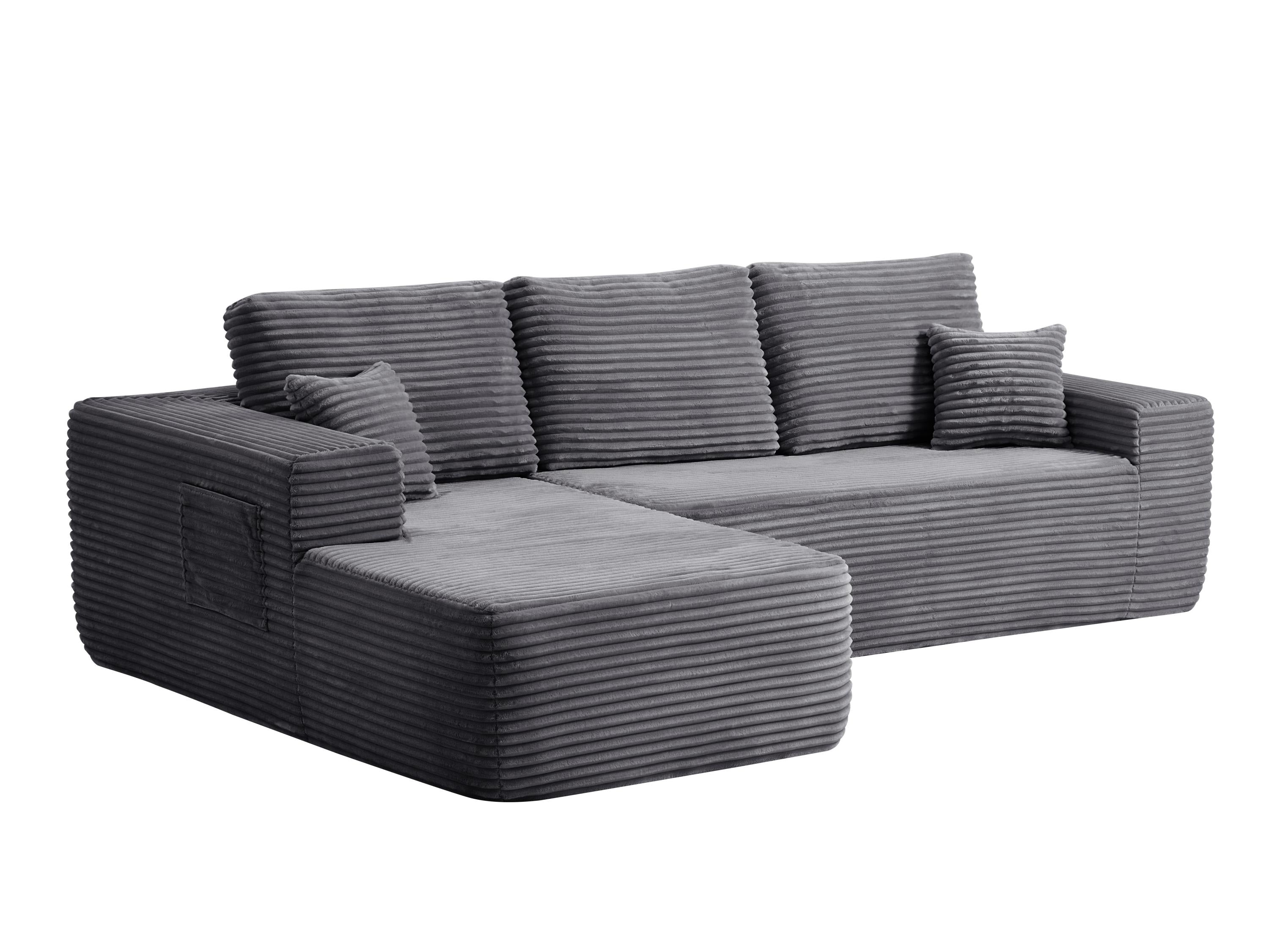 104' Cloud Sectional Sofa with L-Shape Chaise and Side Pockets , Modern Modular Design, Deep Seating, Upholstered Couch for Living Room/Bedroom, No Assembly Required (Plush Fabric), Grey, Left-facing - Grand Goldman Shop
