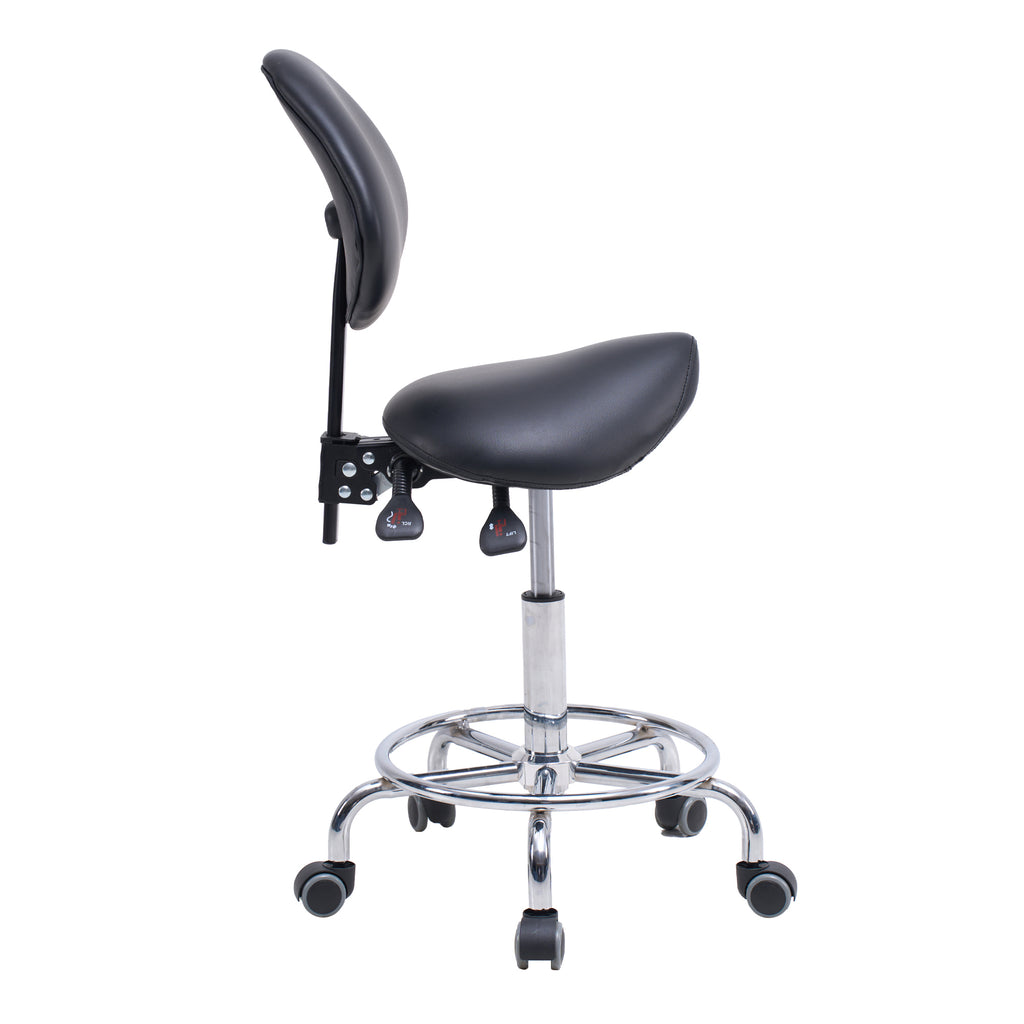 Saddle Stool Chair with Backrest Swivel Hydraulic Ergonomic Tilt Seat Chair with Wheels Footrest for Medical Hospital Clinic 
