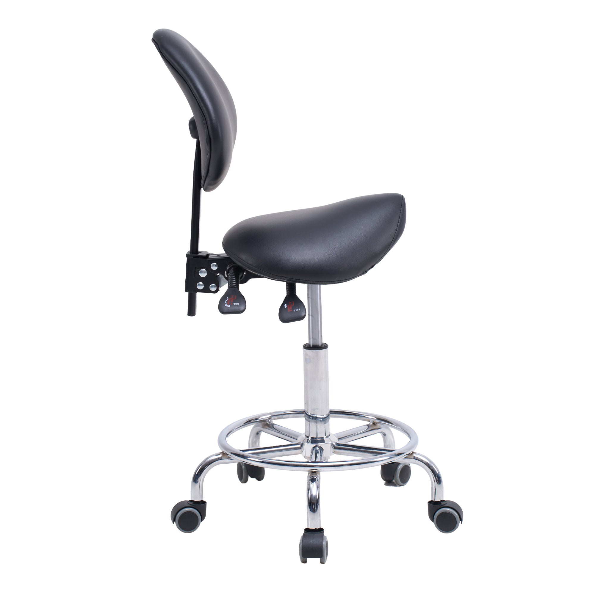 Saddle Stool Chair with Backrest Swivel Hydraulic Ergonomic Tilt Seat Chair with Wheels Footrest for Medical Hospital Clinic 