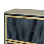 3-Door Metal Shoe Rack, Freestanding Modern Shoe Storage Cabinet with Metal Rattan - Blue-Gray Particle Board - For Entryway - Grand Goldman Shop