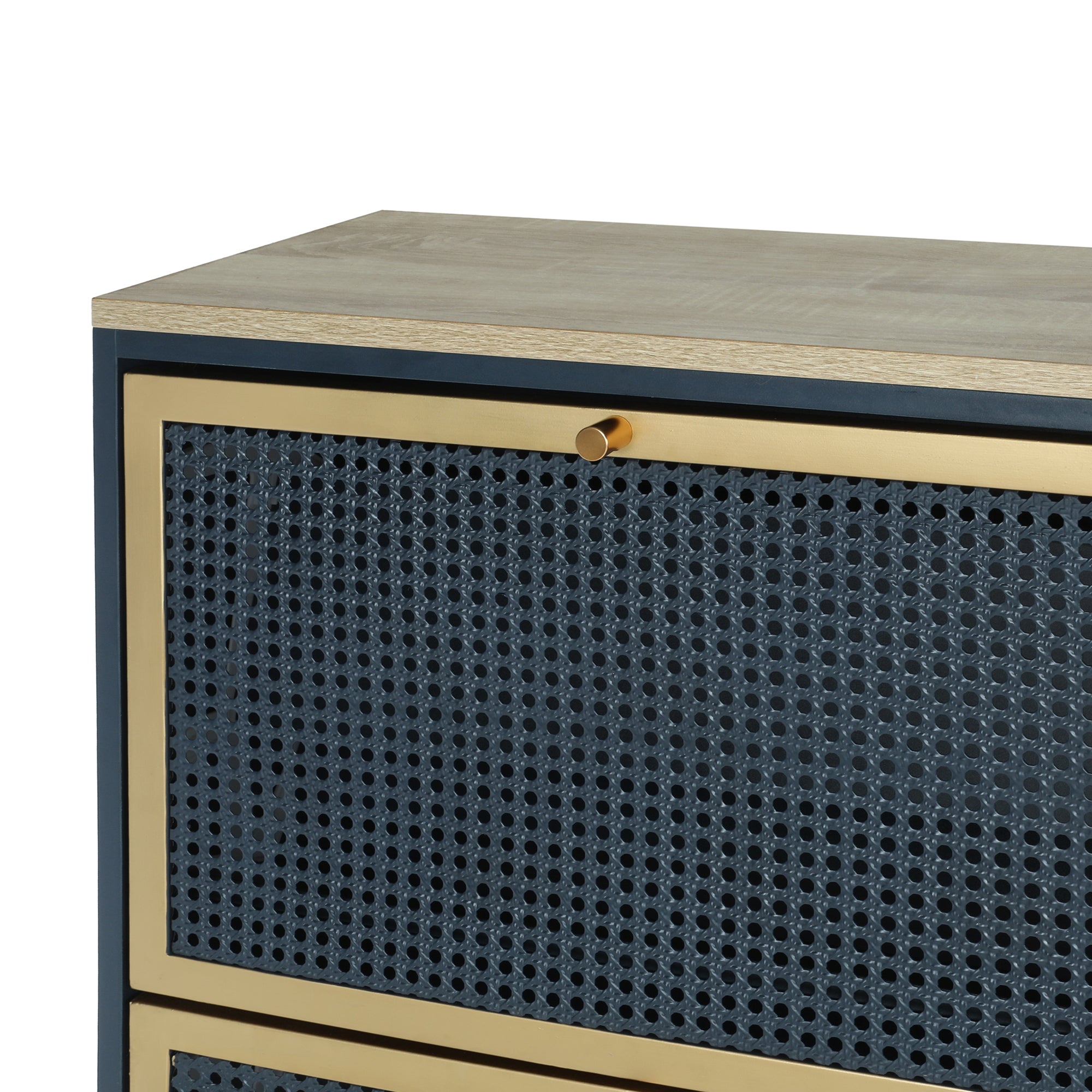 3-Door Metal Shoe Rack, Freestanding Modern Shoe Storage Cabinet with Metal Rattan - Blue-Gray Particle Board - For Entryway - Grand Goldman Shop
