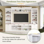 Farmhouse Entertainment Wall Unit with Bookshelf for TVs Up to 70', Walnut TV Stand with Adjustable Shelves, Mid-Century Media Console with Wine Rack for Living Room, White (NEW SKU: N721S000046K-2) - Grand Goldman Shop