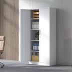 71'H Metal Garage Storage Cabinet, White Tool Steel Locking Cabinet with Doors and 4 Adjustable Shelves, Tall Cabinets for Ga