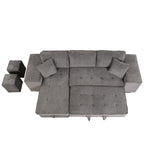 104.5' Modern L-Shape 3 Seat Reversible Sectional Couch, Pull Out Sleeper Sofa with Storage Chaise and 2 Stools for Living Room Furniture Set,Knox Charcoal (old sku:SG000431AAA) - Grand Goldman Shop
