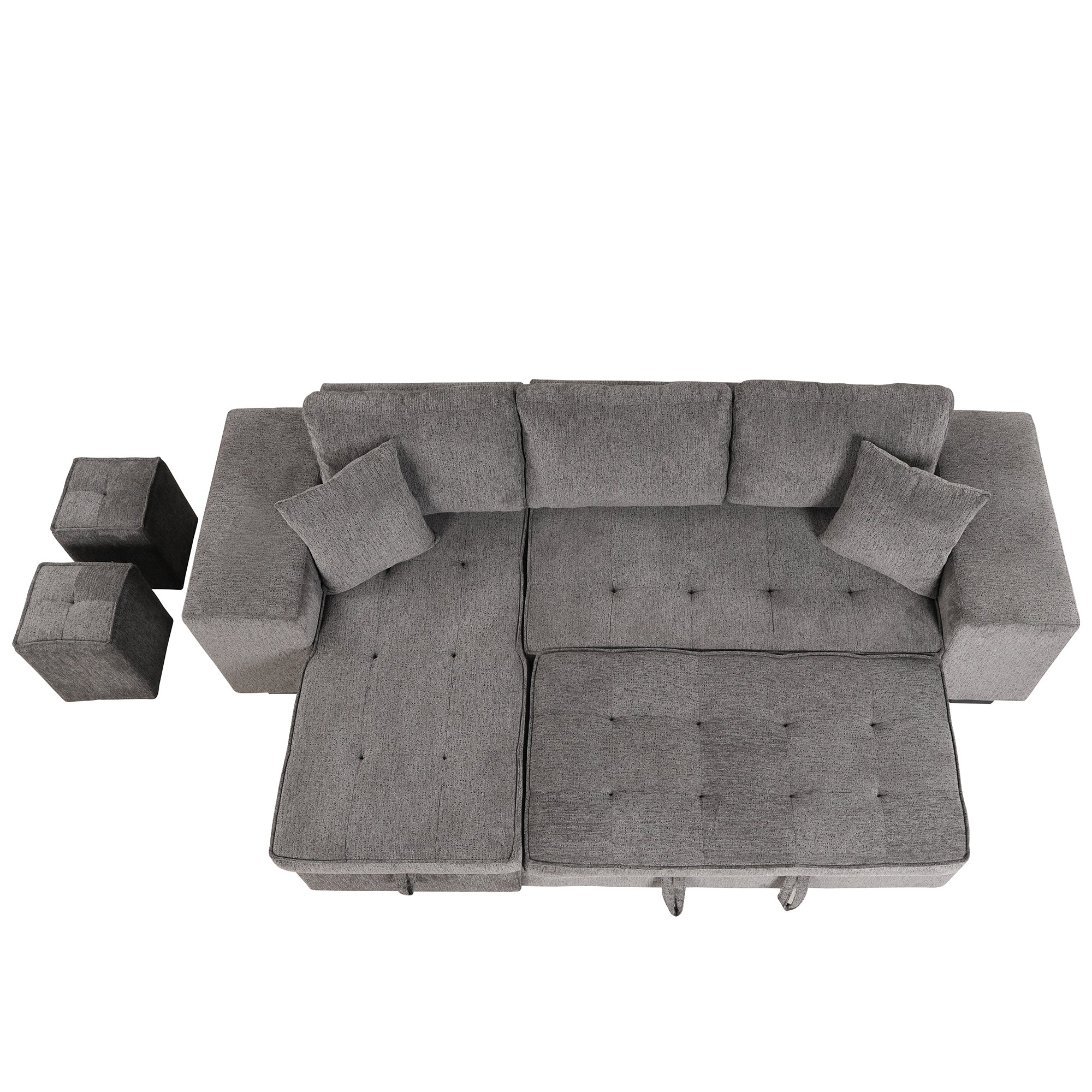 104.5' Modern L-Shape 3 Seat Reversible Sectional Couch, Pull Out Sleeper Sofa with Storage Chaise and 2 Stools for Living Room Furniture Set,Knox Charcoal (old sku:SG000431AAA) - Grand Goldman Shop