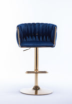 Set of 2  Bar Stools,with Chrome Footrest and Base Swivel Height Adjustable Mechanical Lifting Velvet + Golden Leg Simple Bar Stool-Navy - Grand Goldman Shop