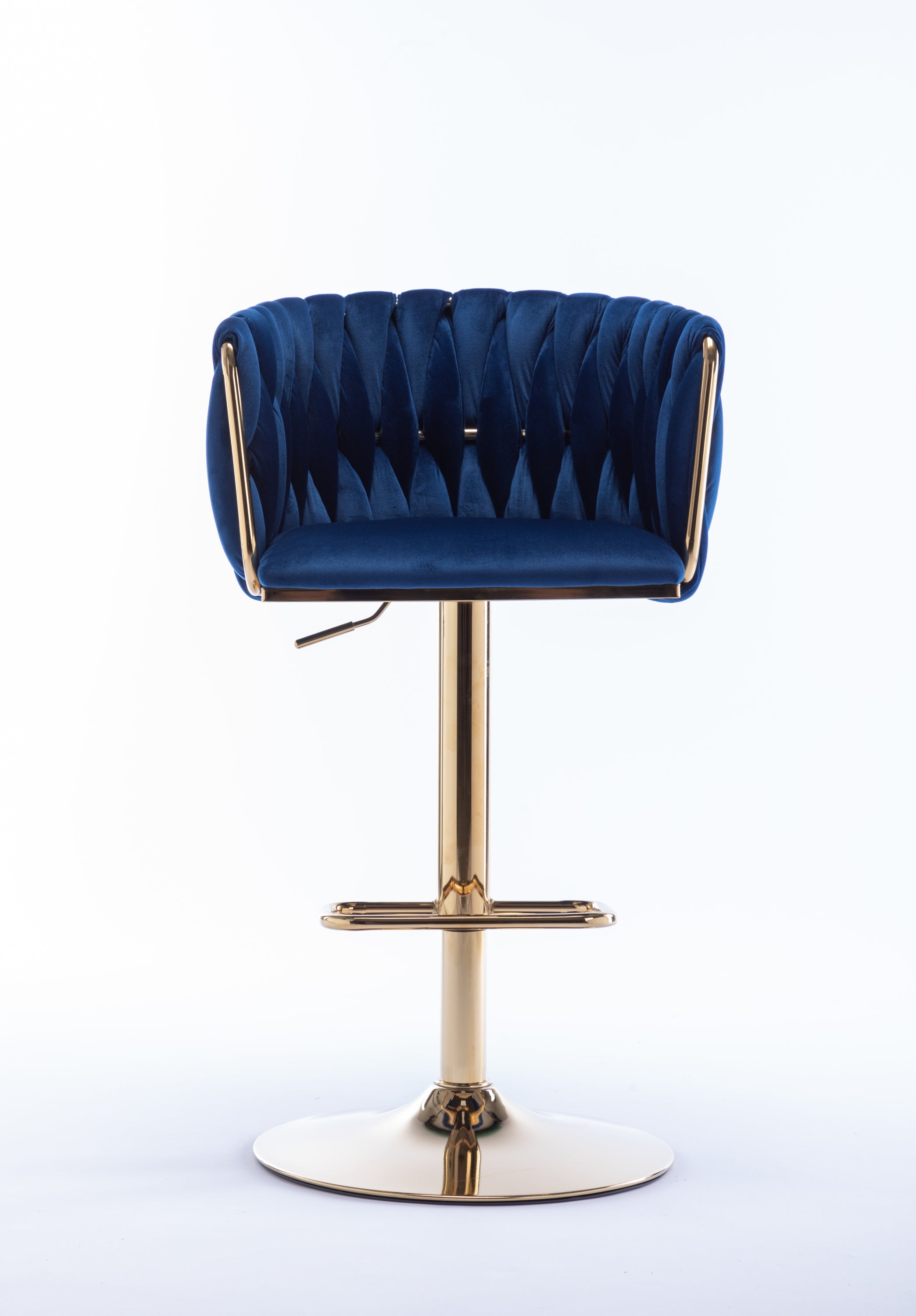 Set of 2  Bar Stools,with Chrome Footrest and Base Swivel Height Adjustable Mechanical Lifting Velvet + Golden Leg Simple Bar Stool-Navy - Grand Goldman Shop
