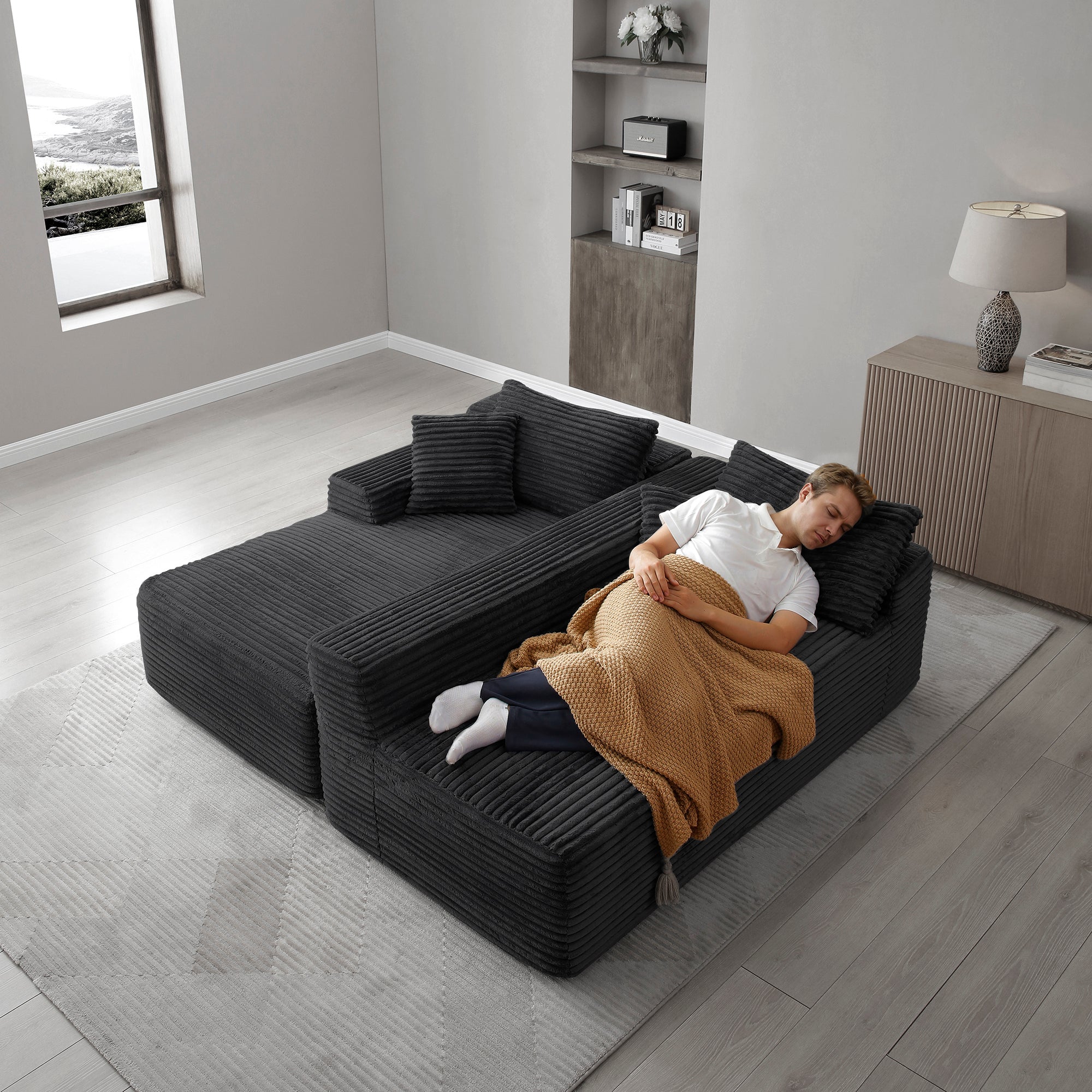 105'' Modular Sectional Sofa, Cloud Sectional Couch with Deep Seat, Modern Modular L-Shape Sofa Couch with Chaise,Upholstered Couches for Living Room Bedroom,No Assembly, (BLACK) - Grand Goldman Shop