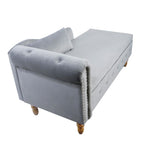 Grey Chaise Lounge Indoor, Velvet Lounge Chair for Bedroom with Storage & Pillow, Modern Upholstered Rolled Arm Chase Lounge for Sleeping with Nailhead Trim for Living Room Bedroom Office - Grand Goldman Shop