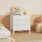 White 3 Drawer Dresser for Bedroom, Modern MDF Painted Chest of Drawers with Gold Knobs, Wooden Storage Cabinet for Kids, Nur