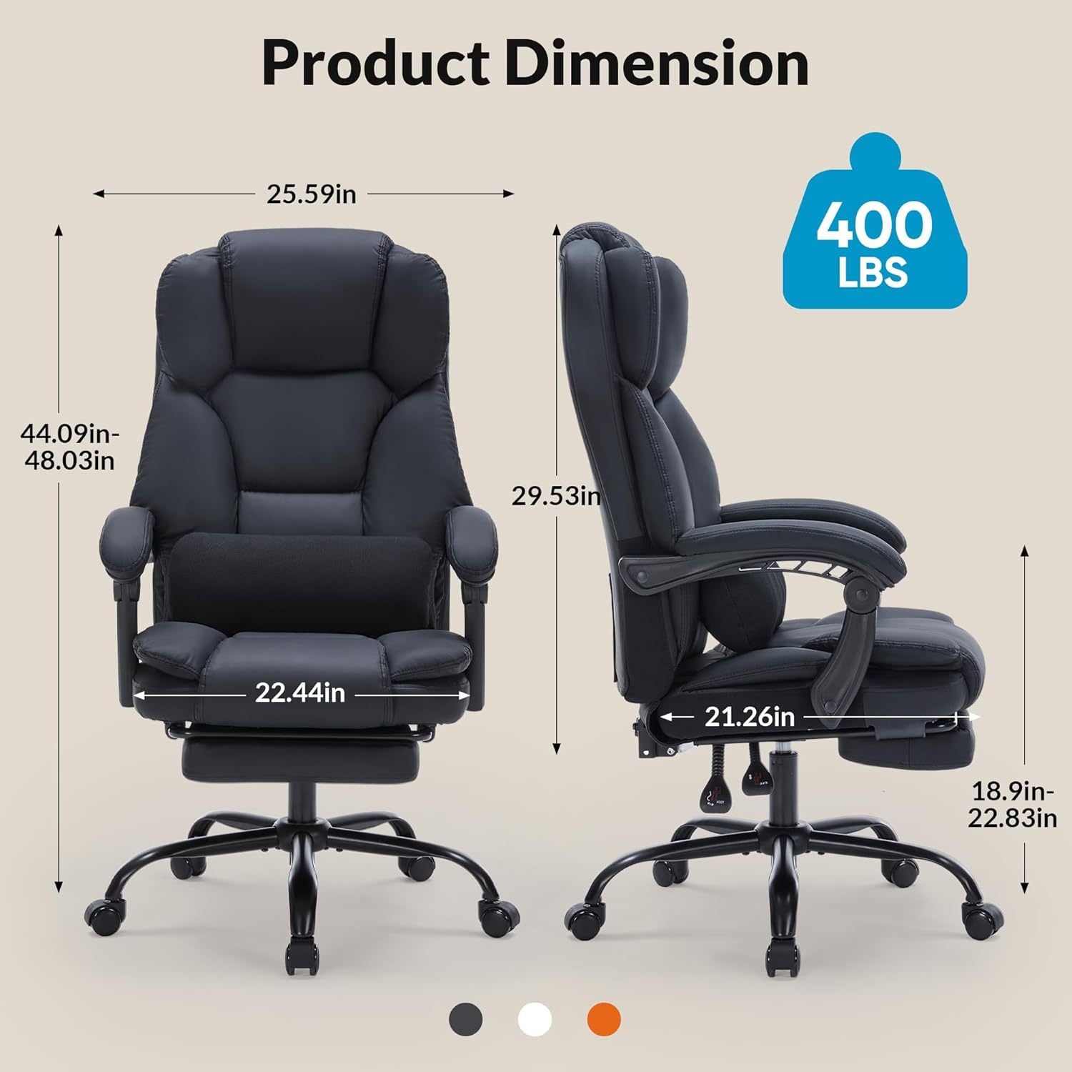 Office Chair with Foot Rest, Executive Office Chair with Arms, Reclining Computer Chair with Wheels and Lumbar Support, PU Le