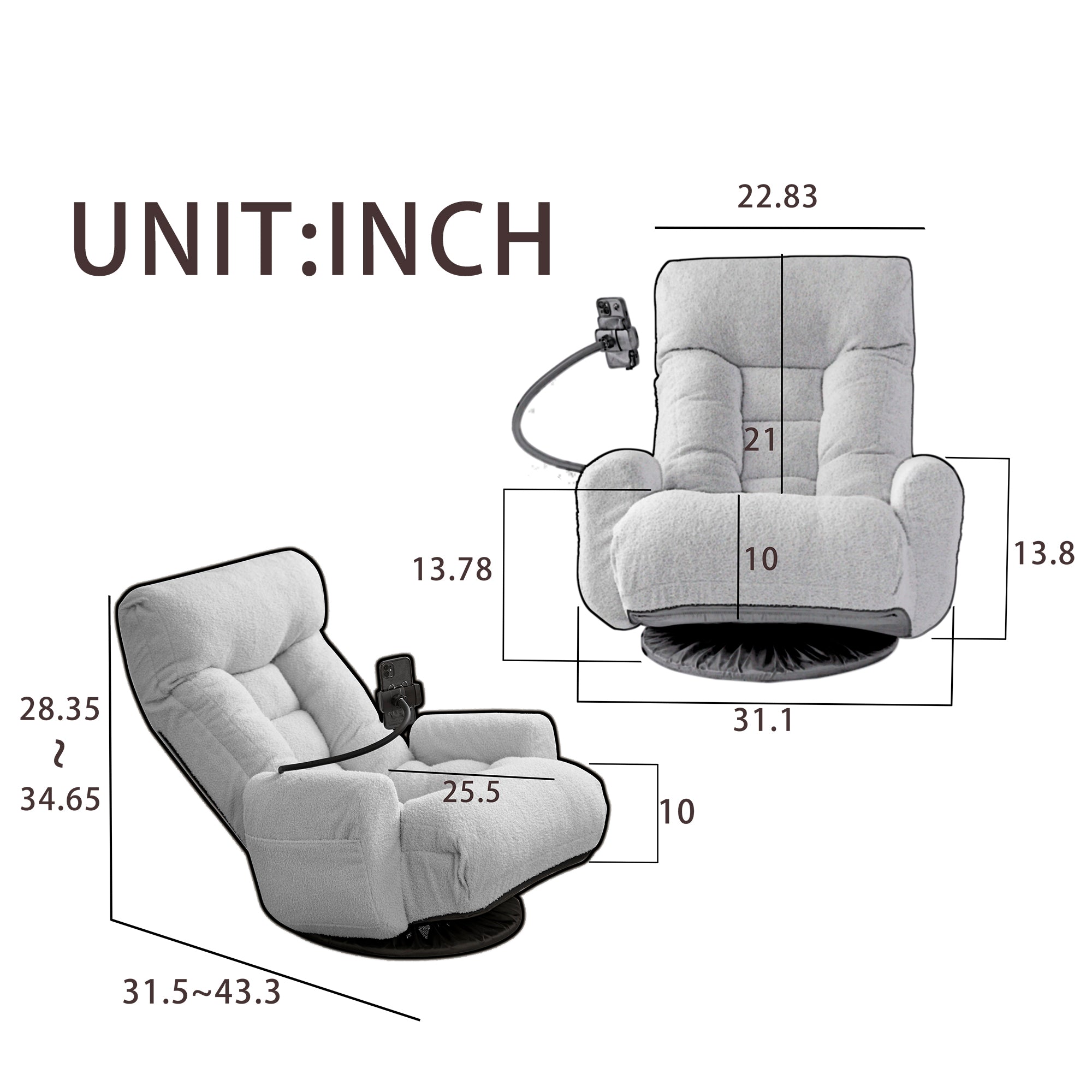 Adjustable Greay Swivel Lounge Chair with 360-Degree Rotating Seat and Headrest Support, Leisure Chair Deck Chair - Game Chair for Living Room - Grand Goldman Shop