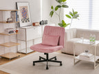 Light Pink Velvet Criss Cross Armless Office Chair with Wheels - Comfortable & Stylish for Home Office, Meditation, and Makeu