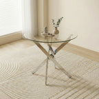 Round Dining Table, 35.5' Glass Dining Table with Silver Legs, Modern Kitchen Table for Home Kitchen, Dining Room - Grand Goldman Shop