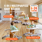 4-in-1 Baby Walker, Foldable Baby Activity Center on Wheels, 3 Adjustable Height, Music & Toys Tray, Learning-Seated,Walk-Beh