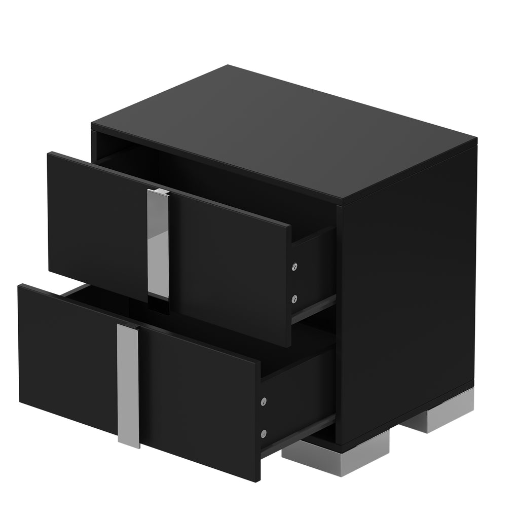 Modern End Table with Drawers, Elegant Nightstand with Metal Foot,Wood Bedside Table with Mirrored Metal Handles,Sofa Side End Table for Bedroom Living Room Office,Black - Grand Goldman Shop
