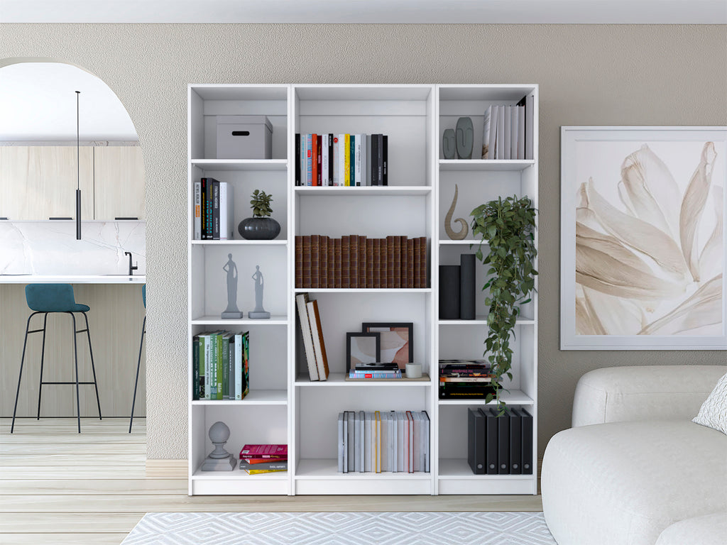 Davie 3 Piece Home Bookcase set, 60' Wide with 14 Shelves ,  Living Room Set Set  White | Premium Home Decor - Grand Goldman