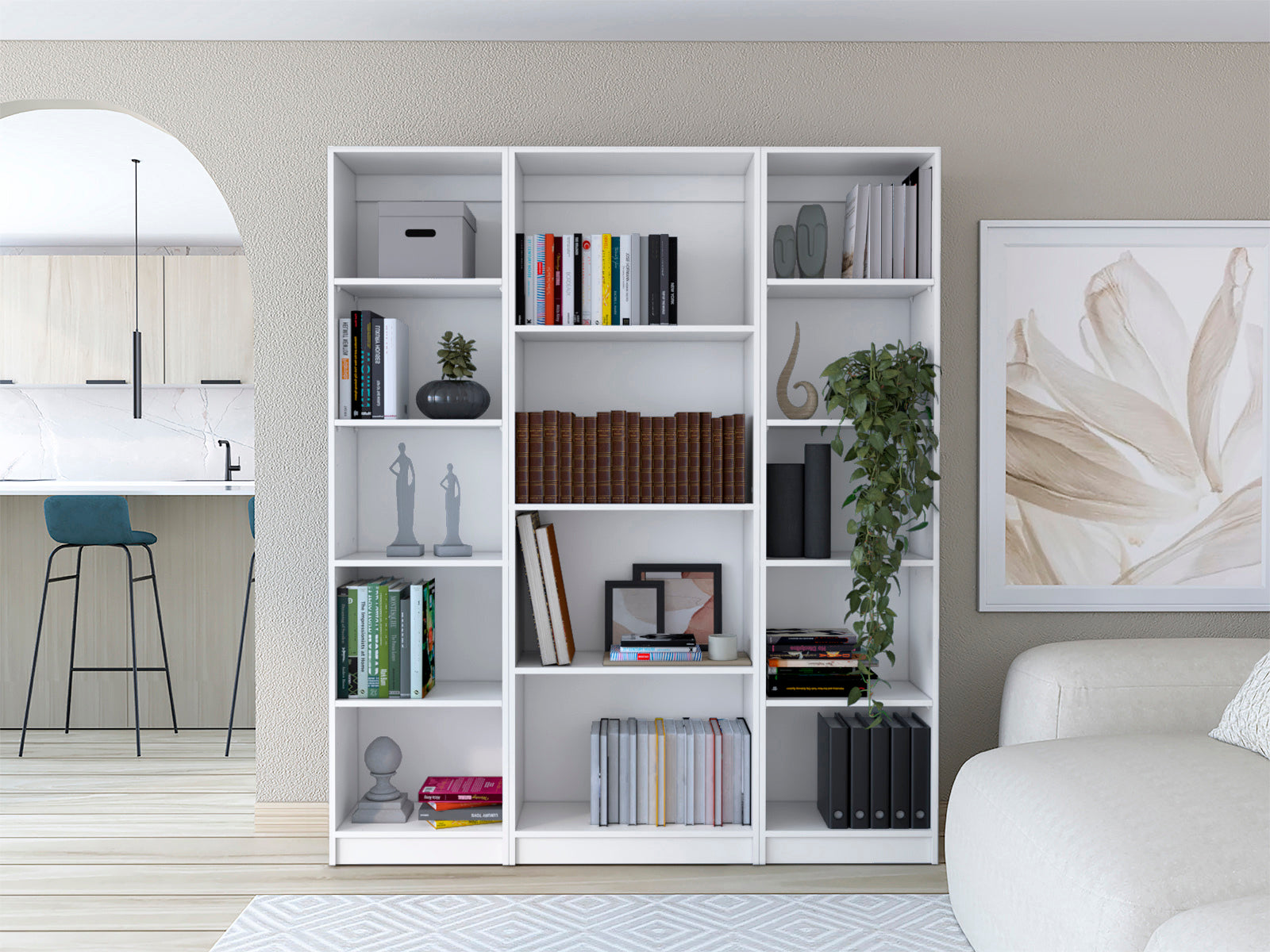 Davie 3 Piece Home Bookcase set, 60' Wide with 14 Shelves ,  Living Room Set Set  White | Premium Home Decor - Grand Goldman