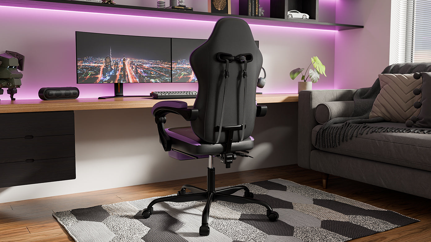 Gaming Chair, Ergonomic Computer Chair with Footrest and Massage Lumbar Support, Height Adjustable Swivel Video Game Chair fo